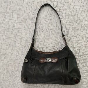 Brighton Vintage Black brown Pebbled Leather Hobo Shoulder Bag